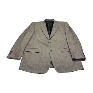 Alan Flusser Blazer Jacket Mens 48R Gray Houndstooth Lambswool Lined Notch Lapel